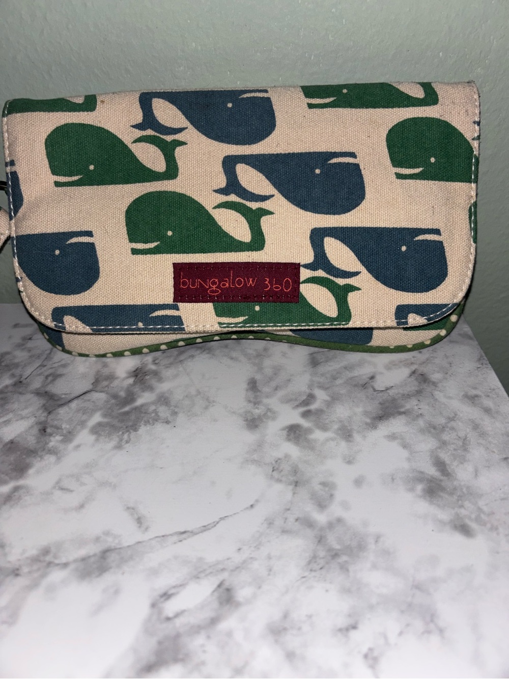 bungalow 360 Whale Canvas Wallet - Green & Blue